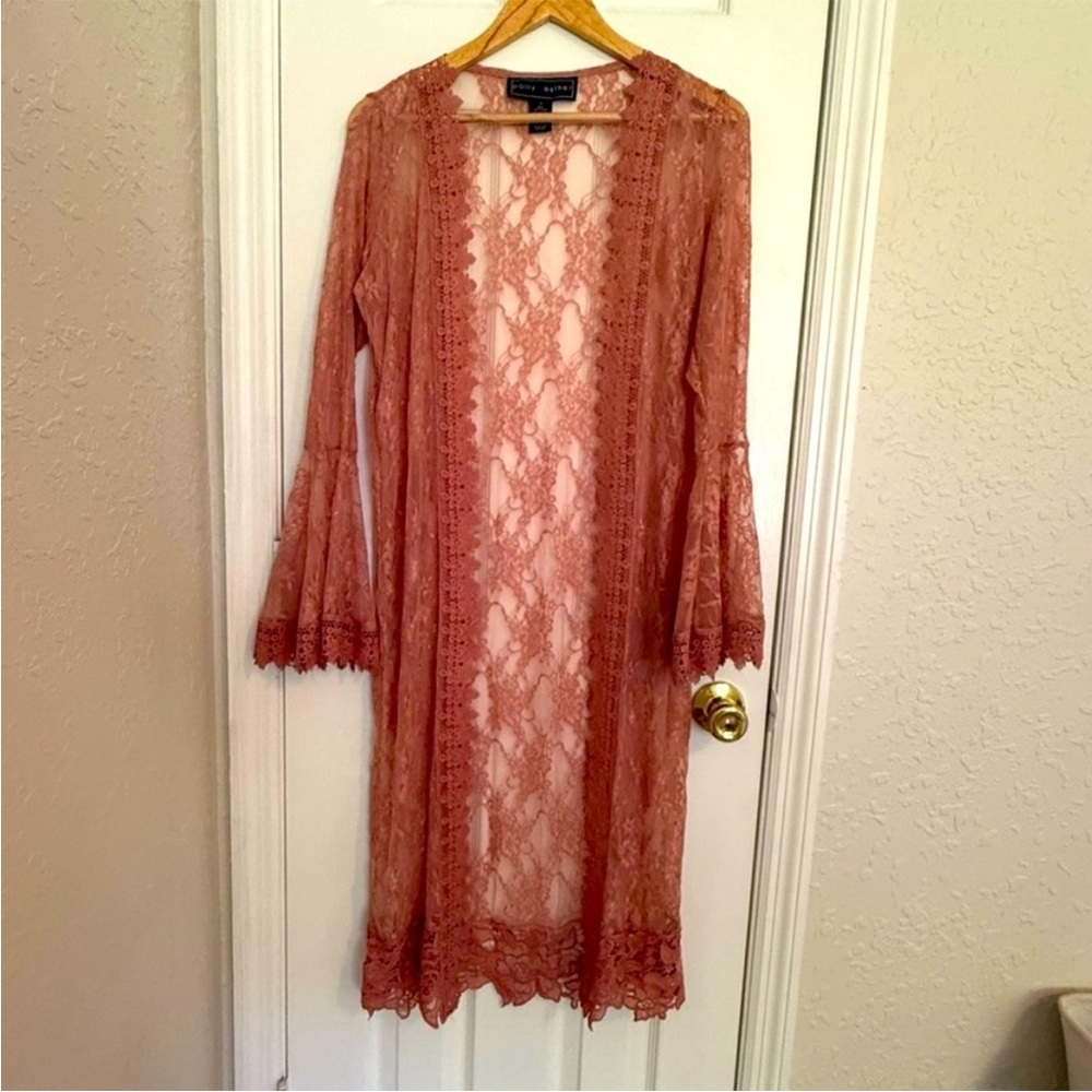 Polly & Esther Rose Lace Sheer Cardigan Kimono